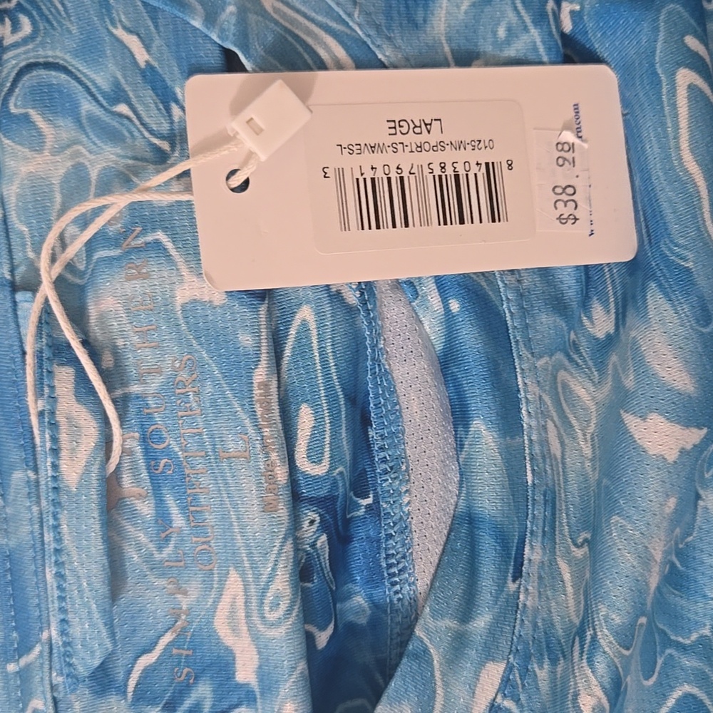 NWT Simply Southern Men's Blue Waves Long Sleeve Sports Sun Tee - Picture 6 of 7